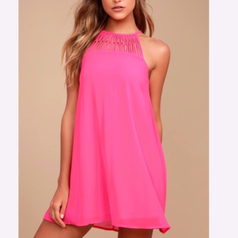 Lulu's Tell me Fuchsia Swing Dress Size S